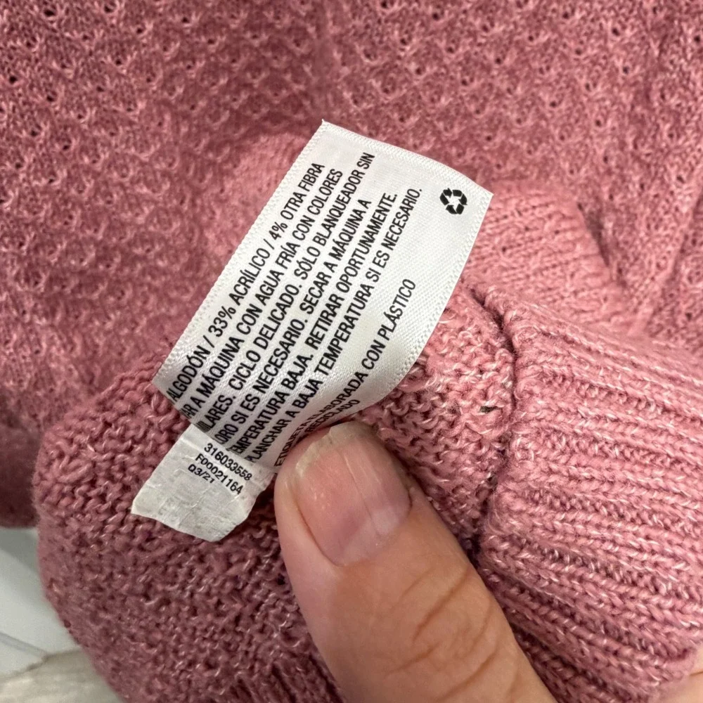 Knox Rose Women Sweater V-Neck Textured Pointelle Knit Rose‎ Pink XXL